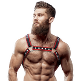 FETISH SUBMISSIVE ATTITUDE - MEN'S ECO LEATHER CHEST BULLDOG HARNESS BLACK/RED